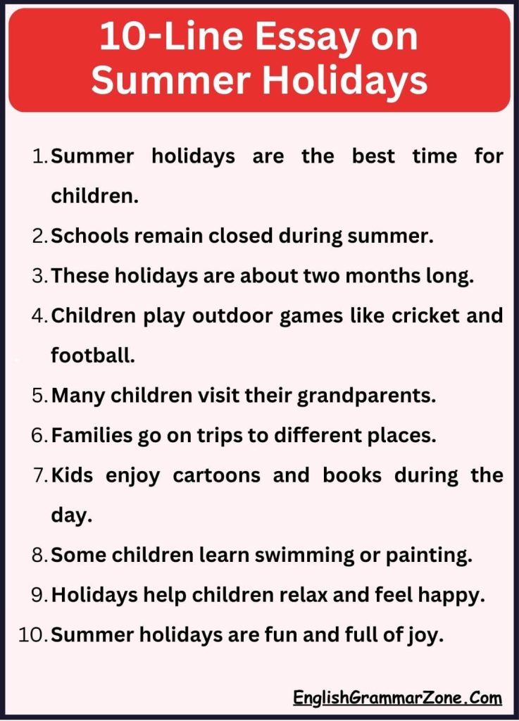 10-line Essay on Summer Holidays