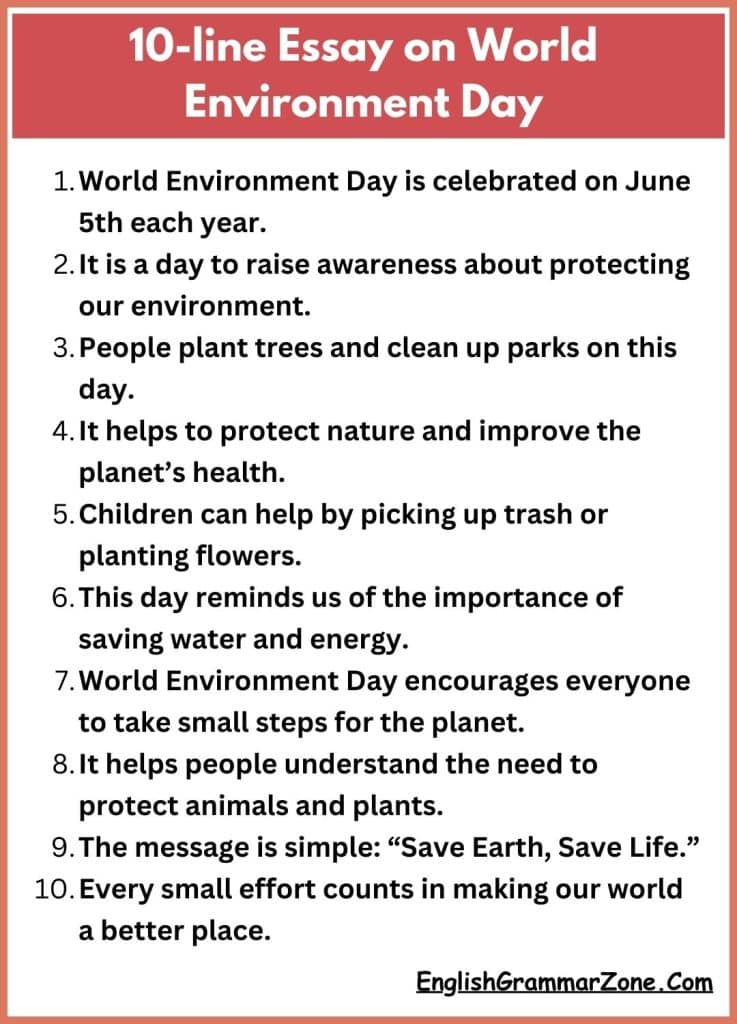 10-line Essay on World Environment Day