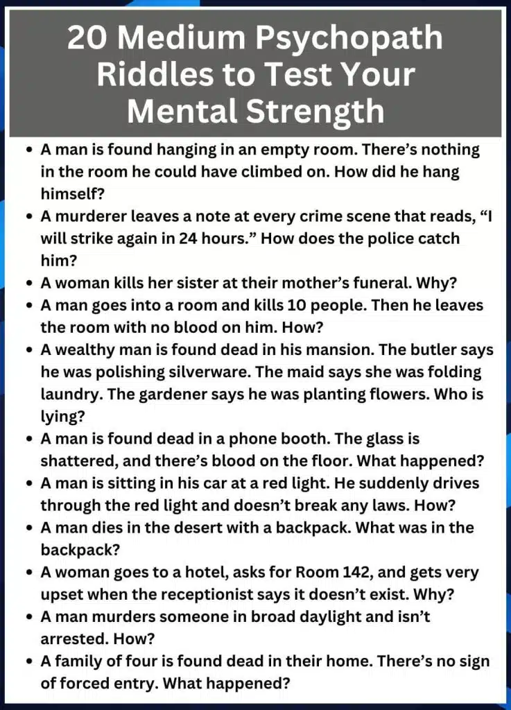 20 Medium Psychopath Riddles to Test Your Mental Strength