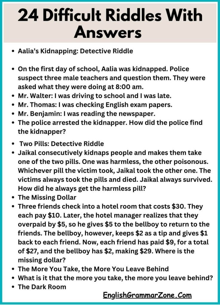 24 Difficult Riddles With Answers Can You Solve Them 24 Difficult Riddles With Answers Can You Solve Them