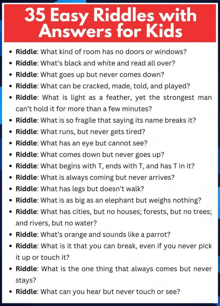 35 Easy Riddles with Answers for Kids