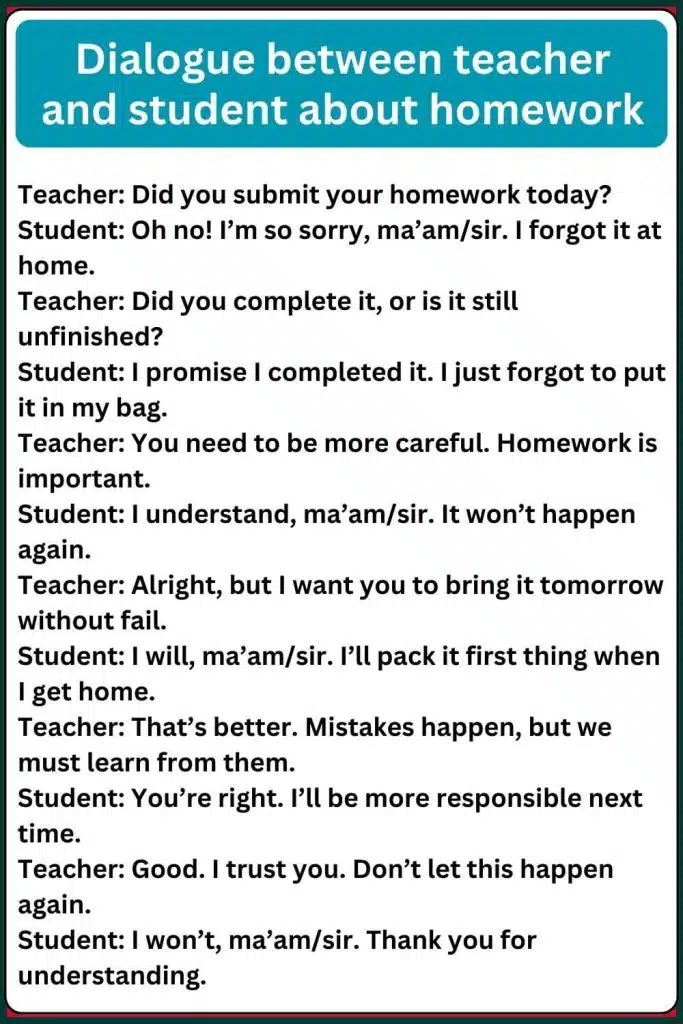 dialogue between teacher and student about homework