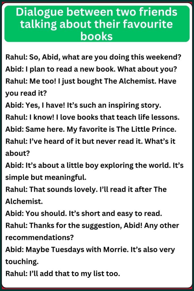 two friends talking about their favourite books