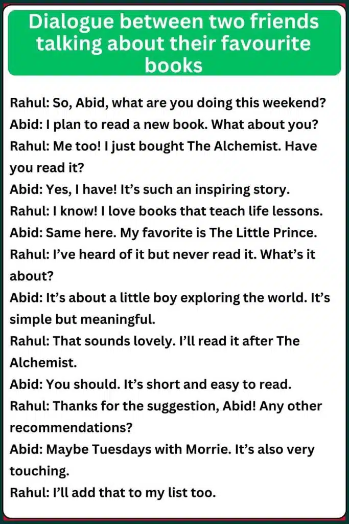 two friends talking about their favourite books