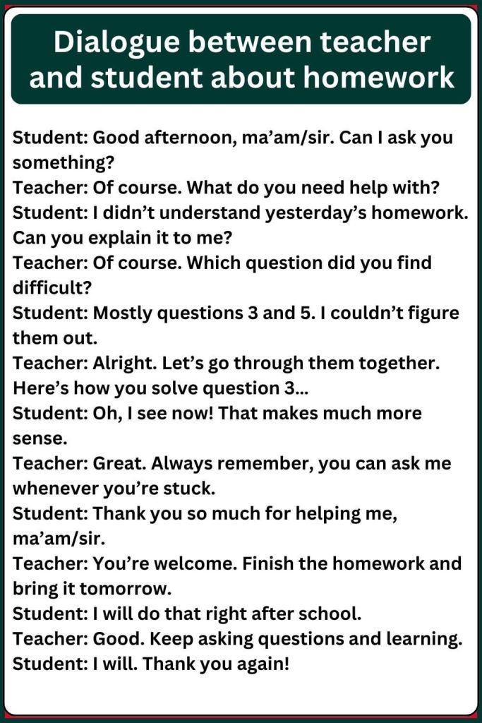 dialogue between teacher and student about homework