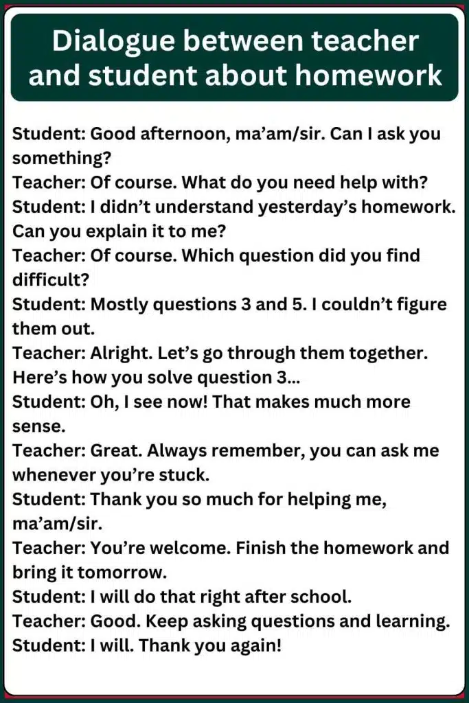 dialogue between teacher and student about homework