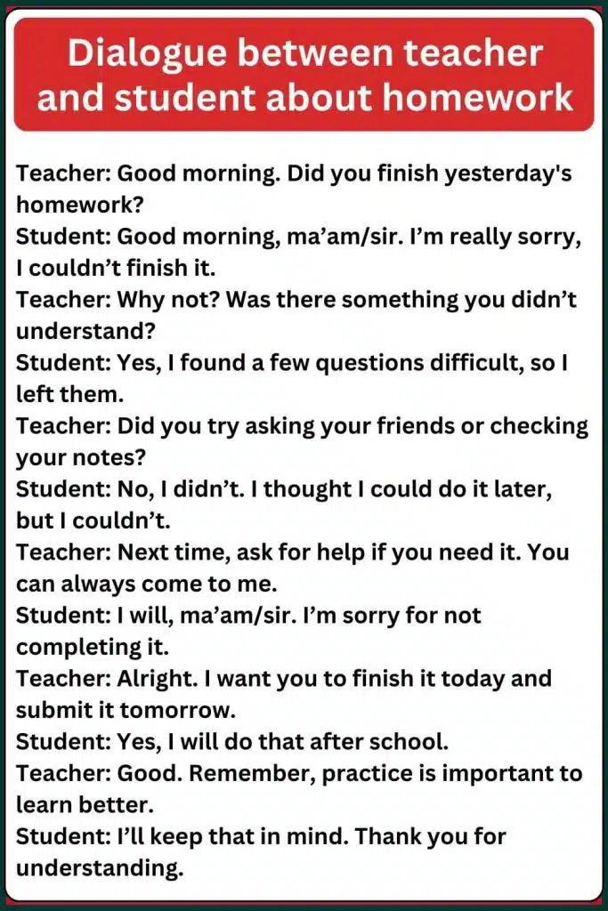 dialogue between teacher and student about homework