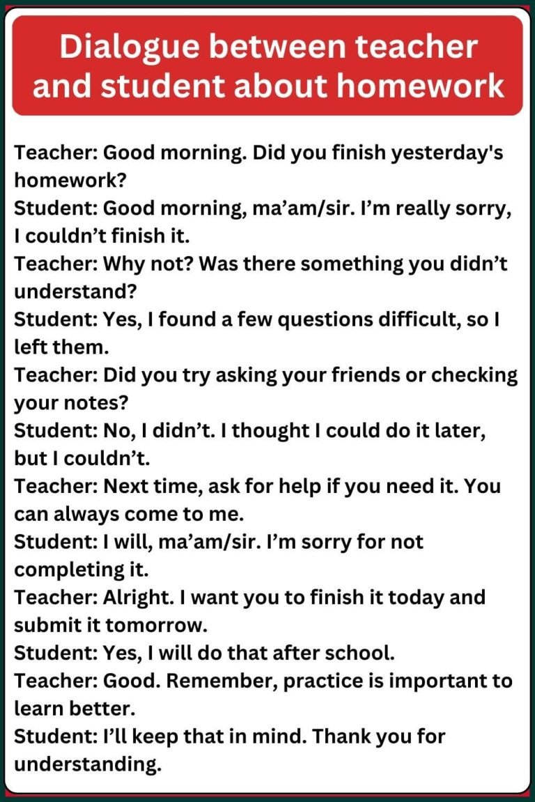 Write A Dialogue Between Teacher And Student About Homework