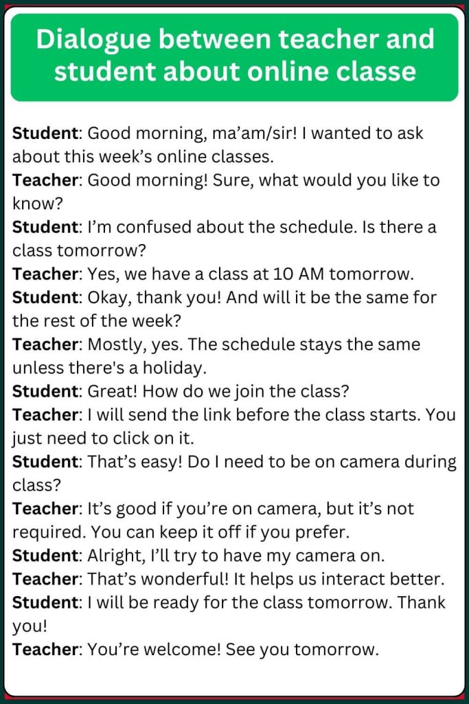 dialogue between teacher and student about online classes