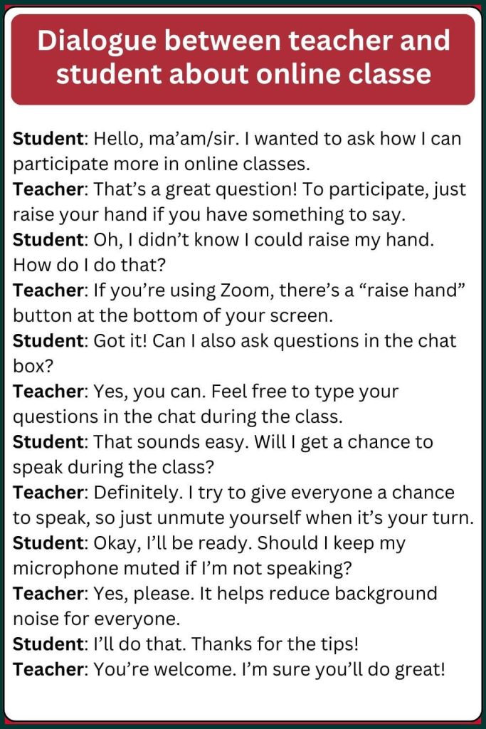 dialogue between teacher and student about online classes