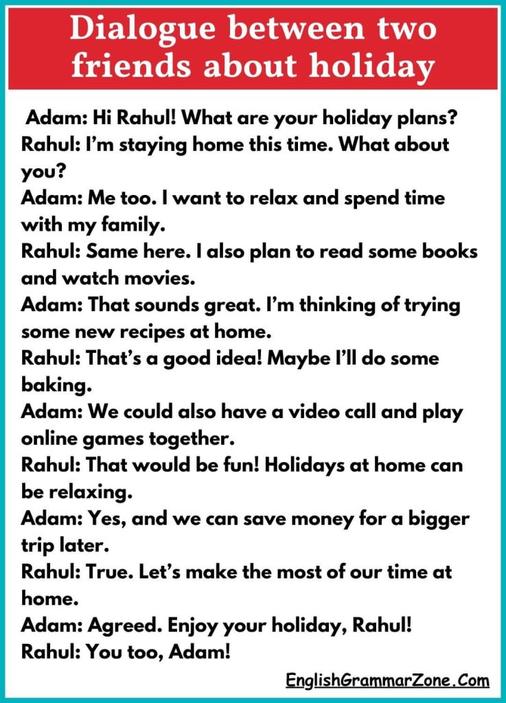 Dialogue between two friends about holiday plan