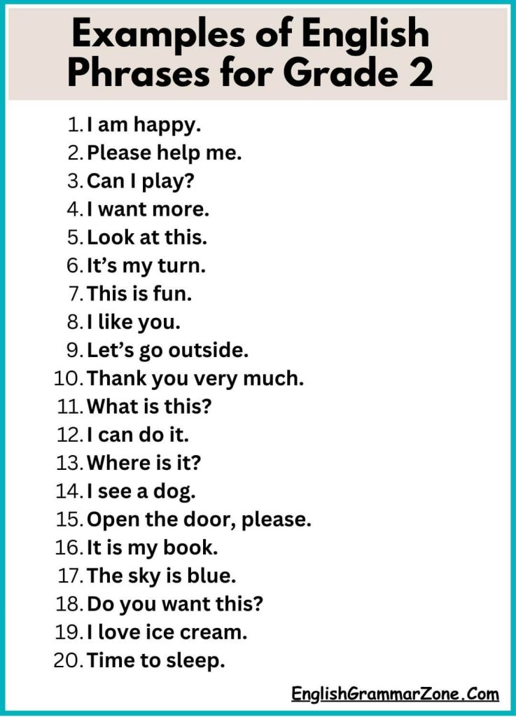 Examples of English Phrases for Grade 2