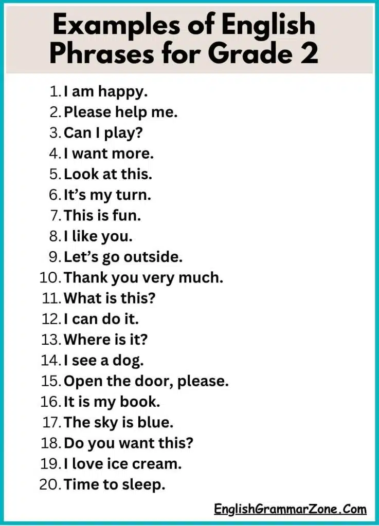 Examples of English Phrases for Grade 2