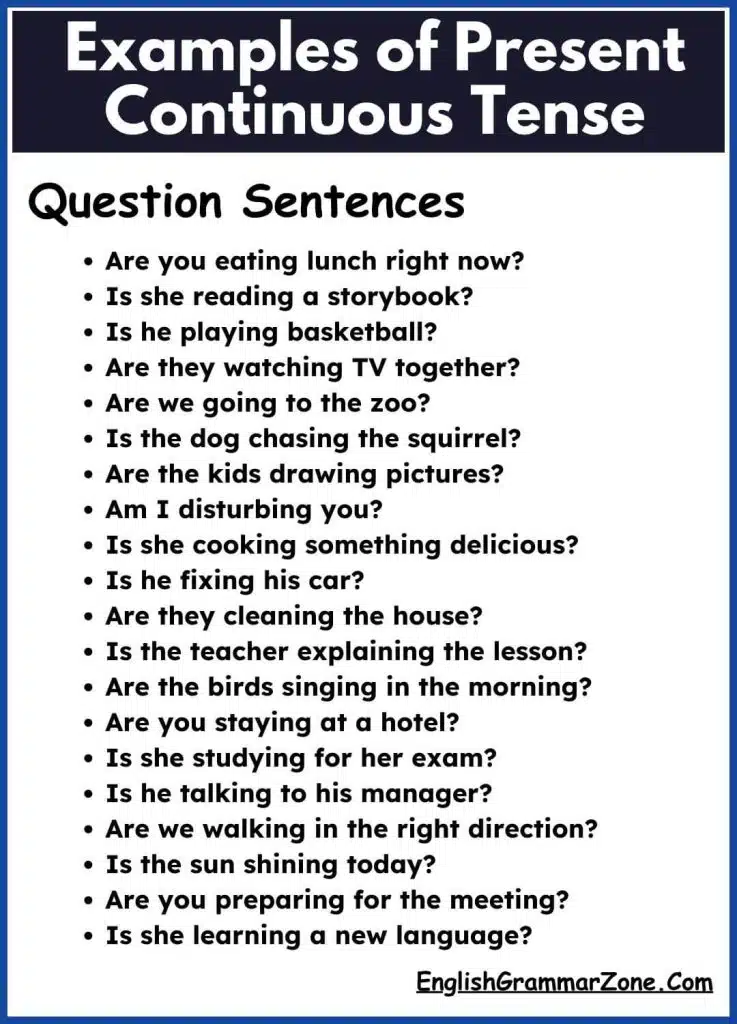 Examples of Present Continuous Tense