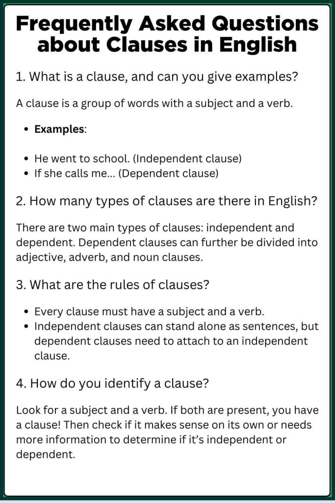 Frequently Asked Questions about Clauses in English