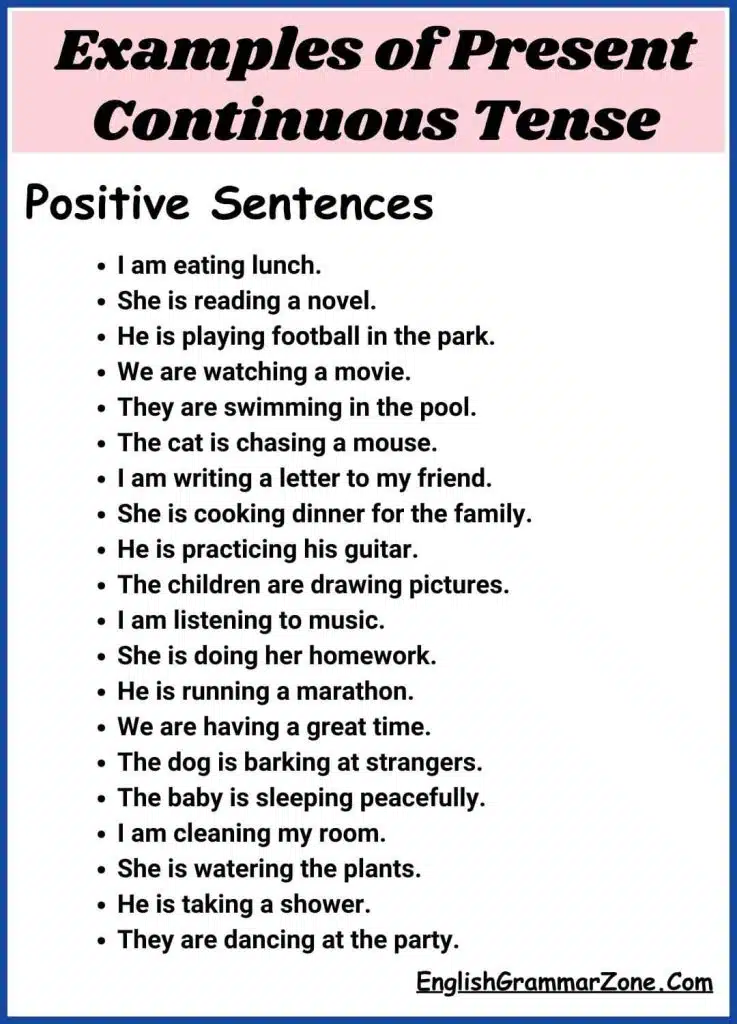 Examples of Present Continuous Tense