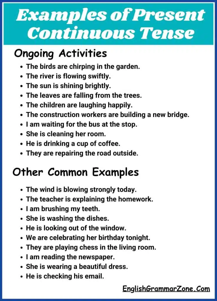 Examples of Present Continuous Tense
