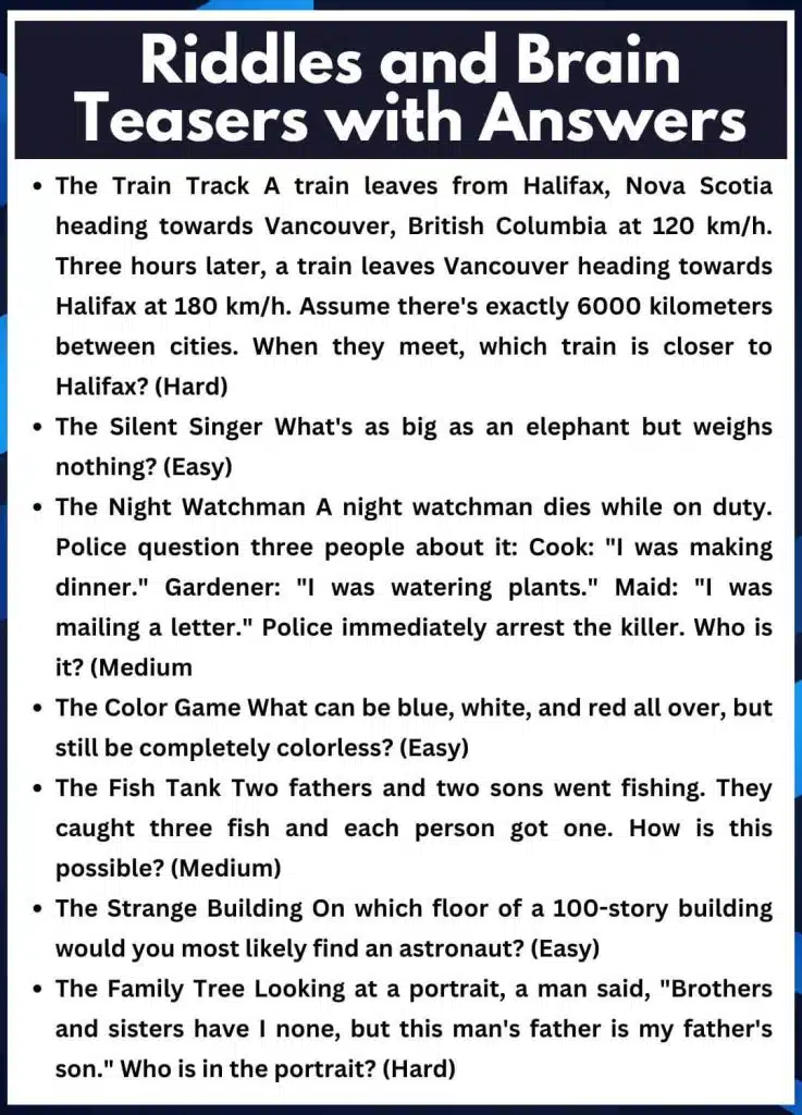 Riddles and brain teasers with answers for kids