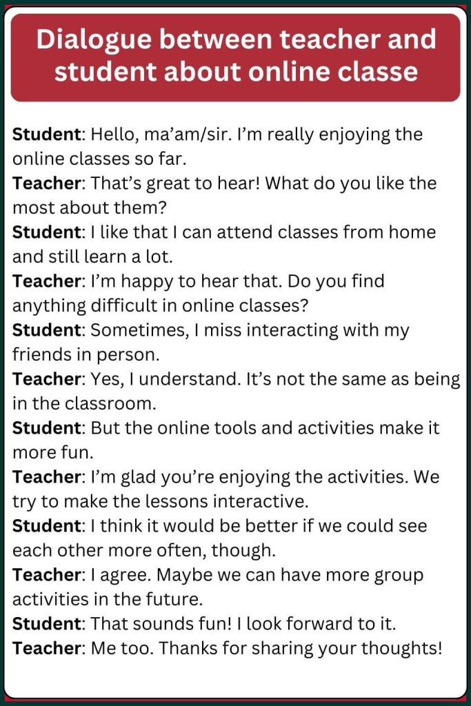 dialogue between teacher and student about online classes