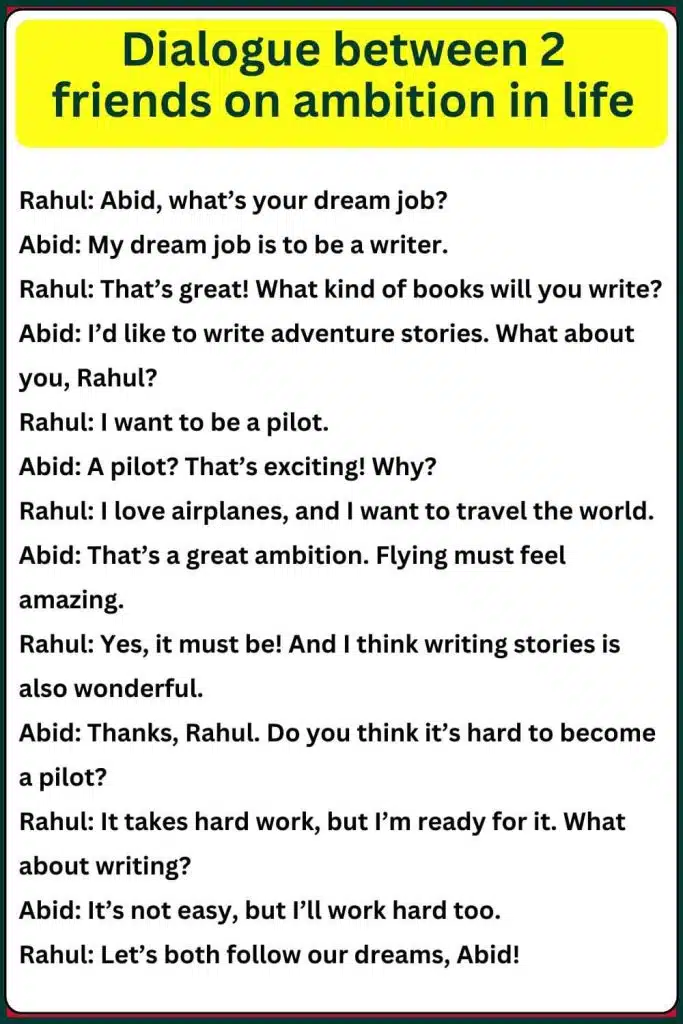 Dialogue between 2 friends on ambition in life