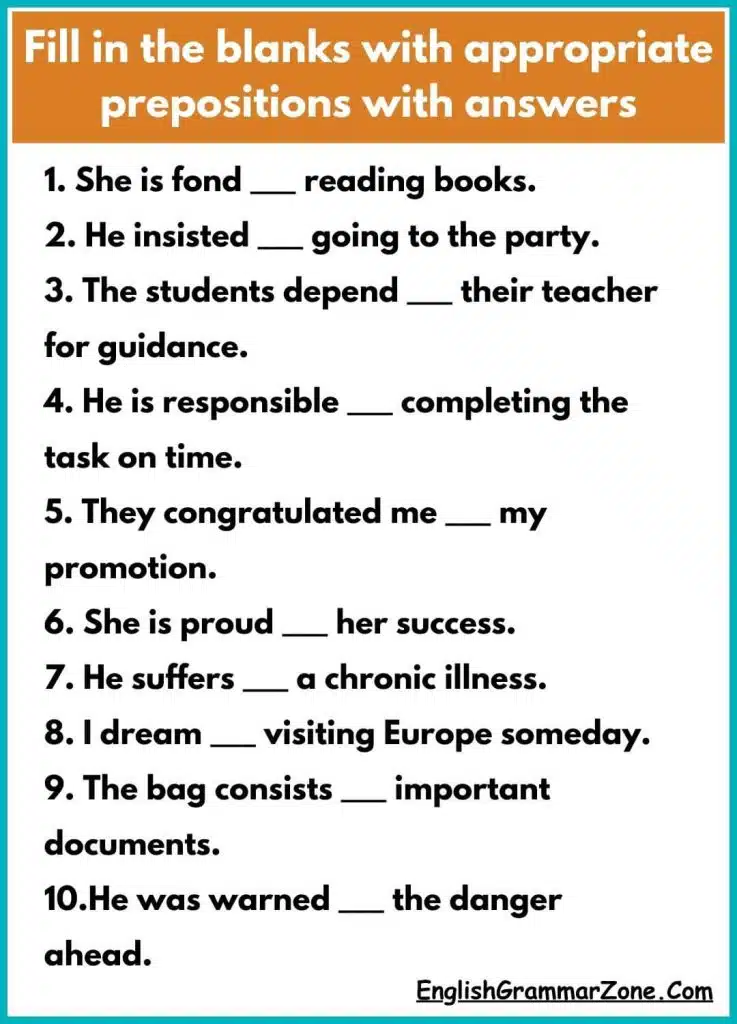 fill in the blanks with appropriate prepositions with answers