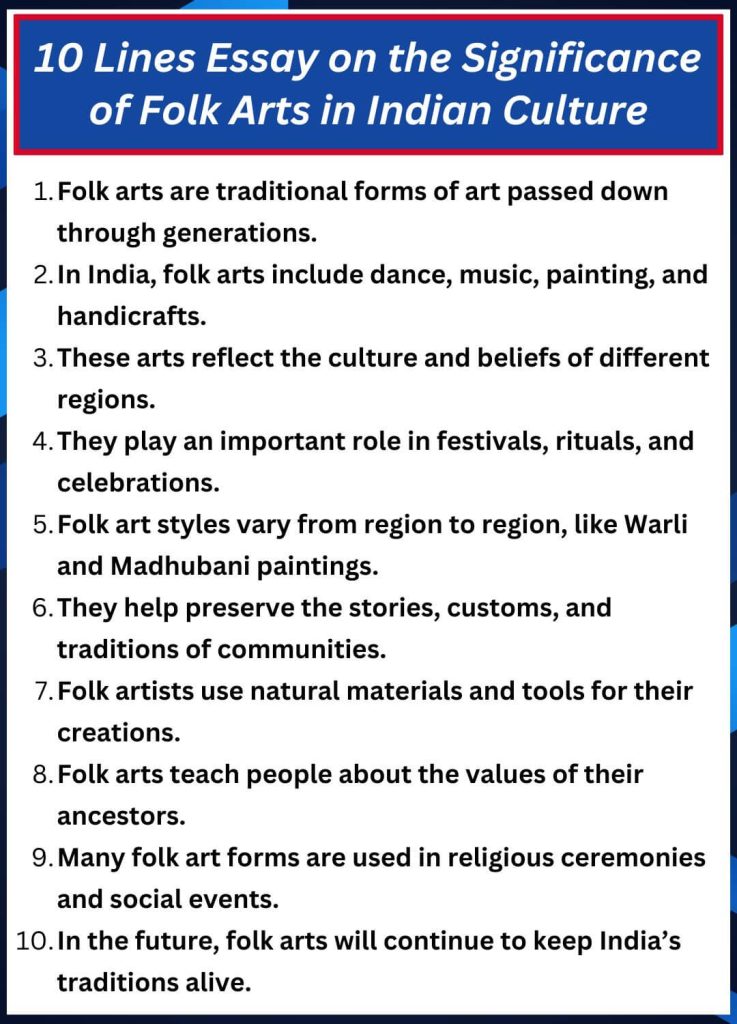 10 Lines Essay on the Significance of Folk Arts in Indian Culture.j