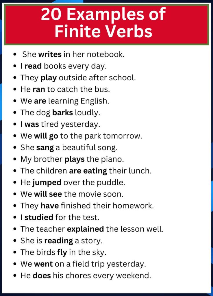 20 Examples of Finite Verbs.