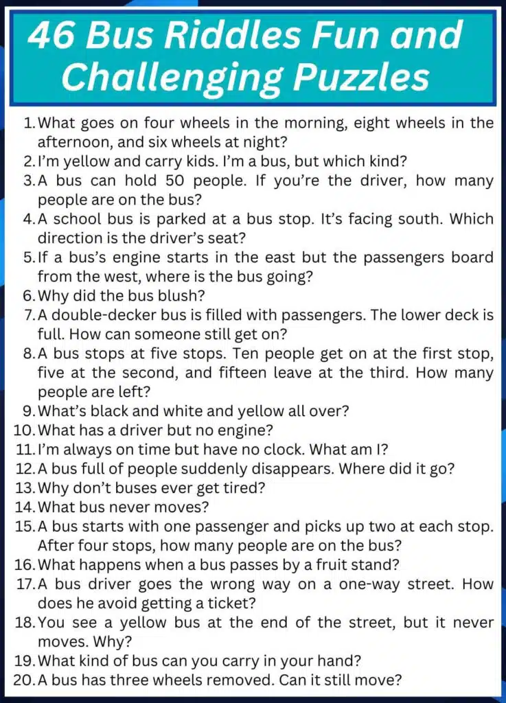 46 Bus Riddles Fun and Challenging Puzzles