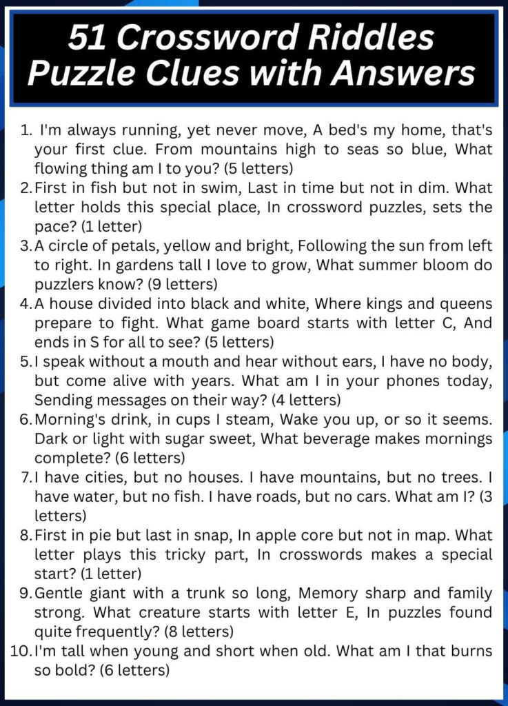 51 Crossword Riddles Puzzle Clues with Answers