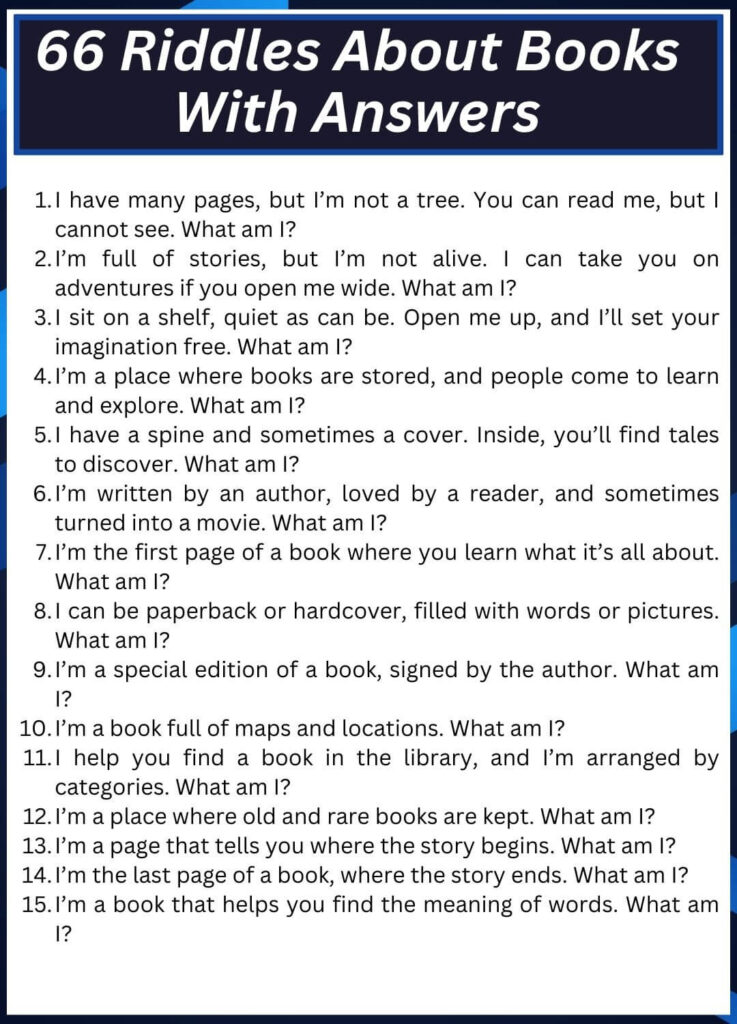 66 Riddles About Books With Answers.