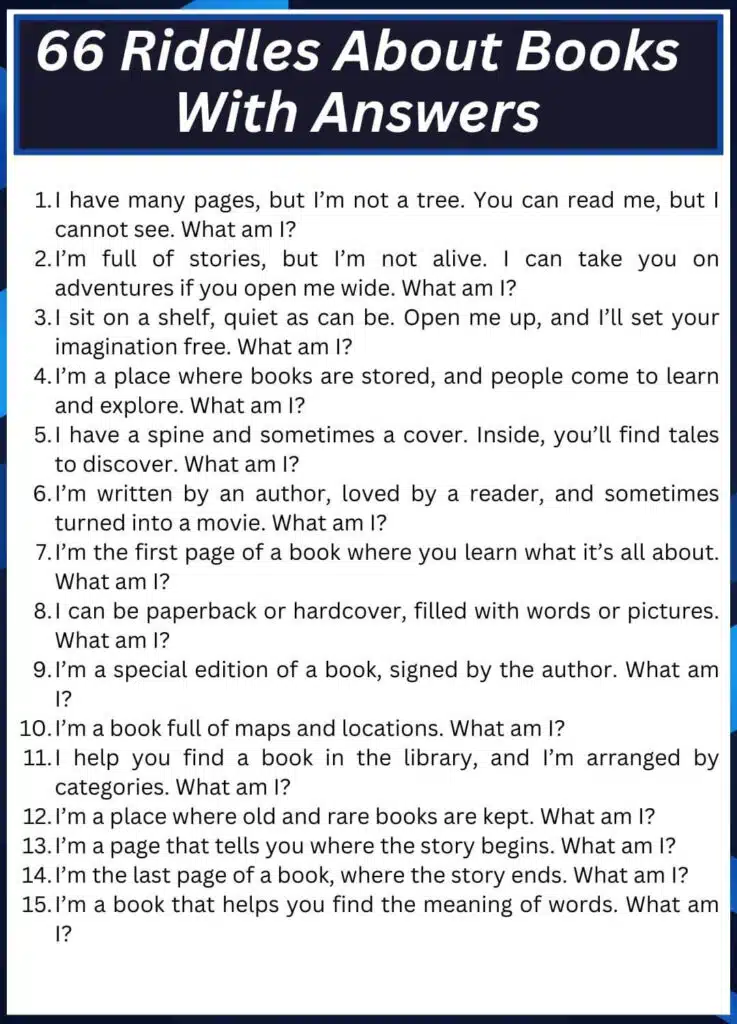 66 Riddles About Books With Answers.