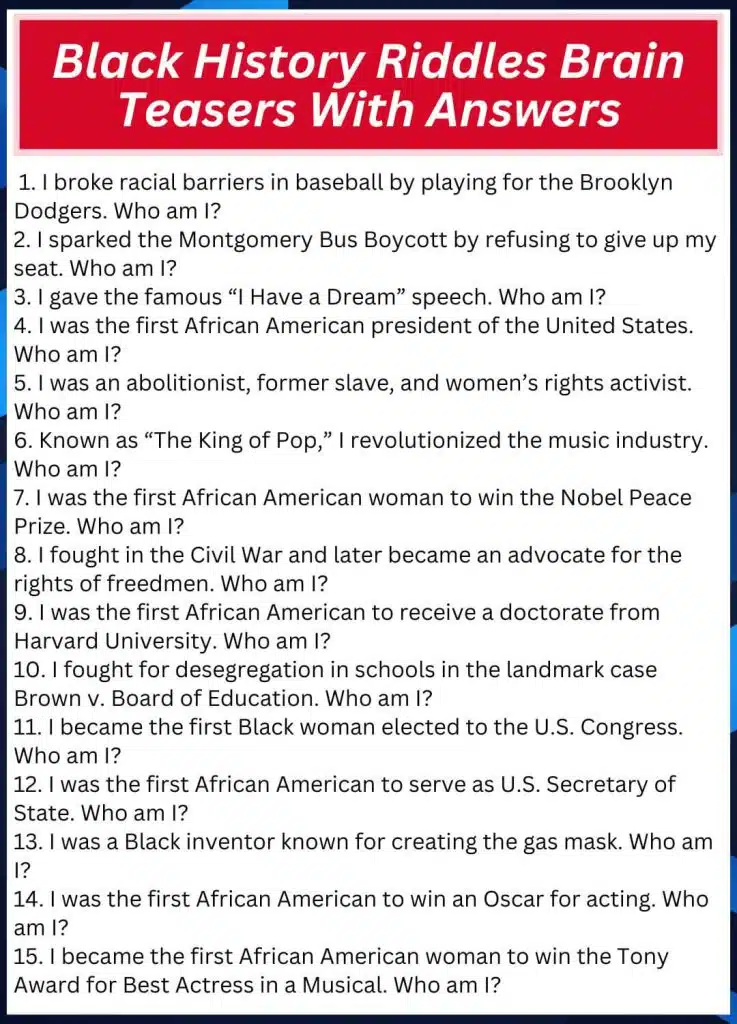 Black History Riddles Brain Teasers With Answers