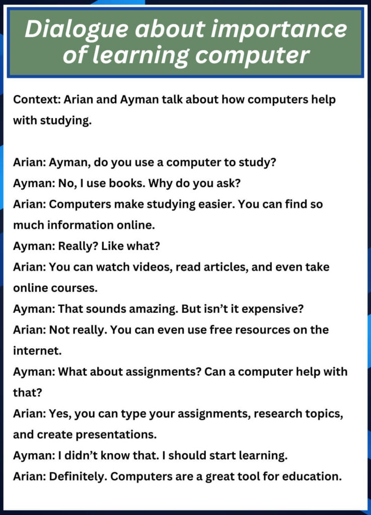 Dialogue about importance of learning computer