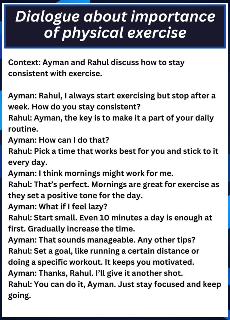 Sample 5 Dialogue about importance of physical exercise