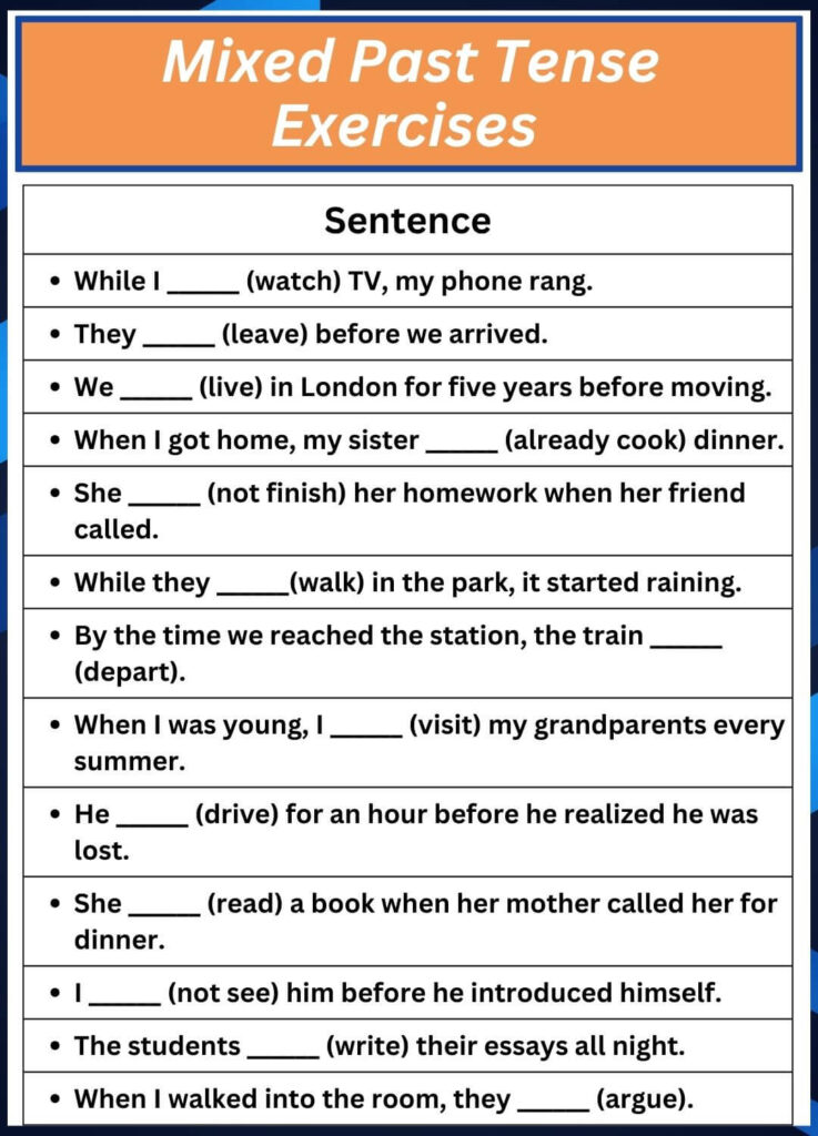 Mixed Past Tense Exercises With Answers