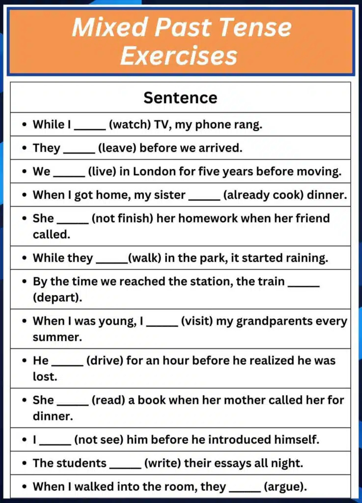 Mixed Past Tense Exercises With Answers