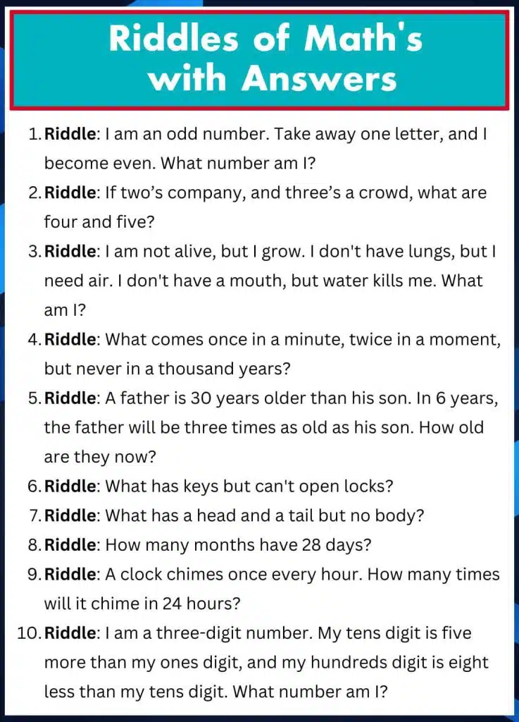 Riddles of maths with answers for kids