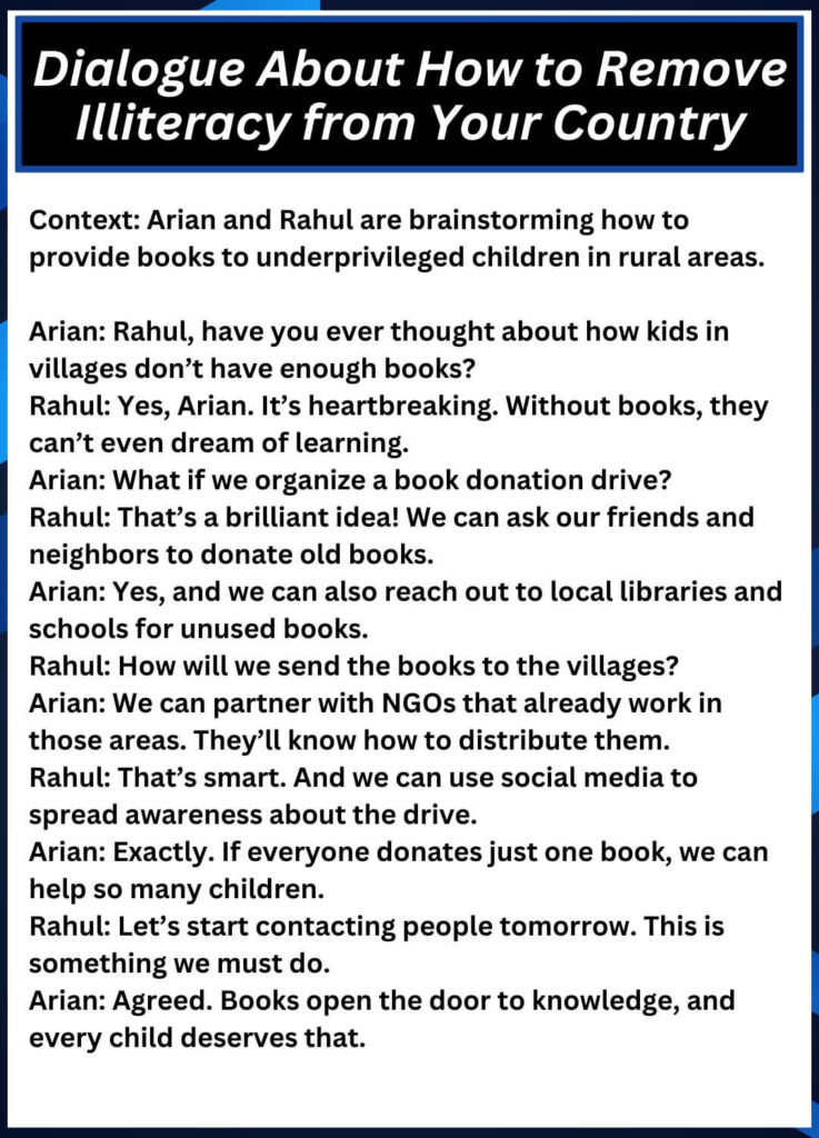 Dialogue About How to Remove Illiteracy from Your Country