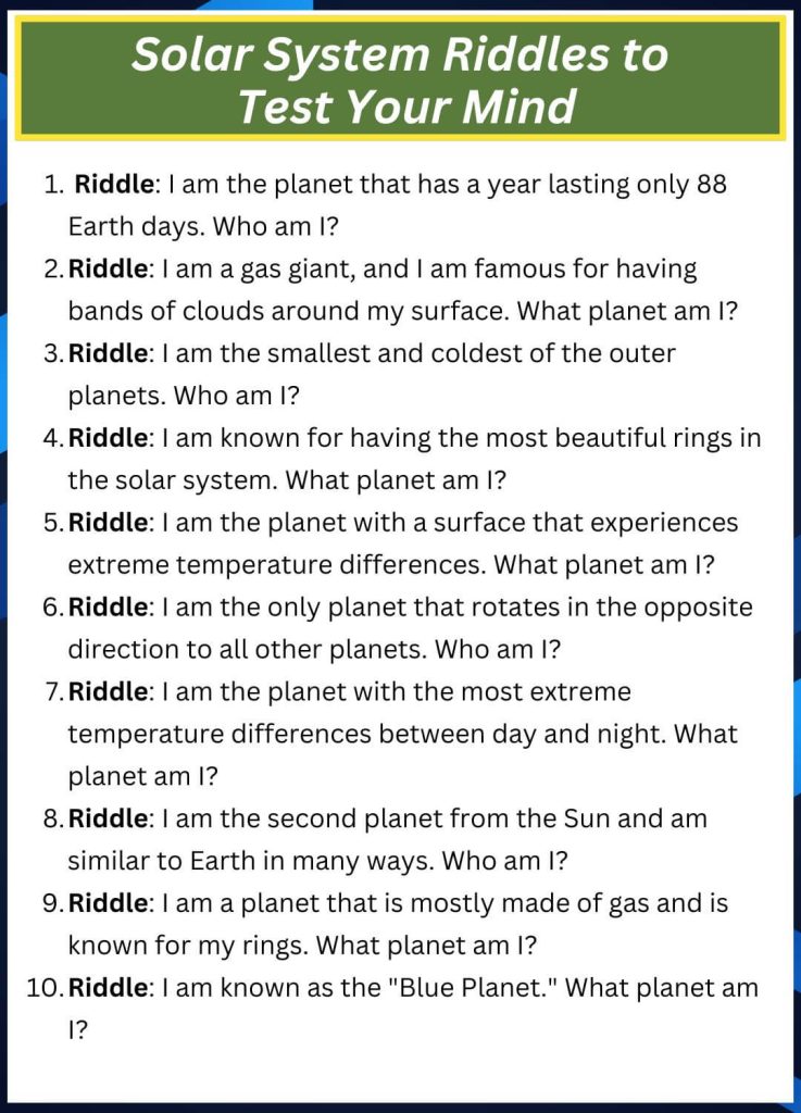 Solar system riddles with answers