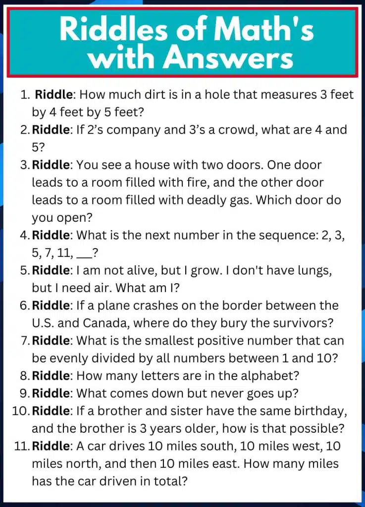 Tricky riddles of maths with answers
