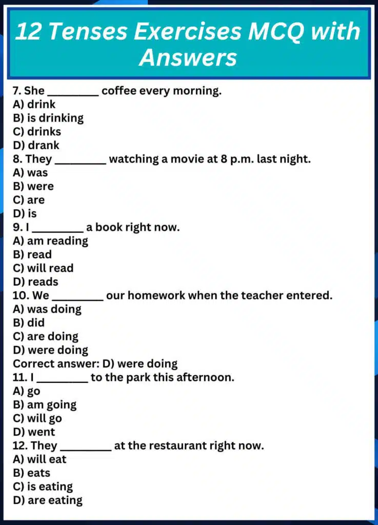 12 tenses exercises with answers