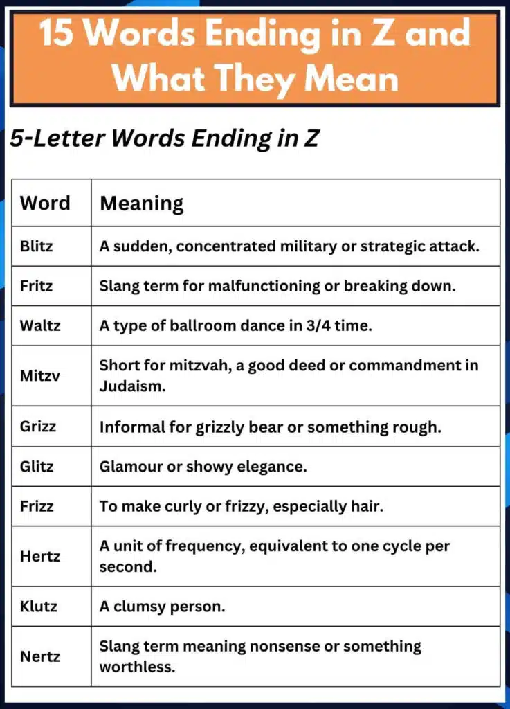 15 Words Ending in Z