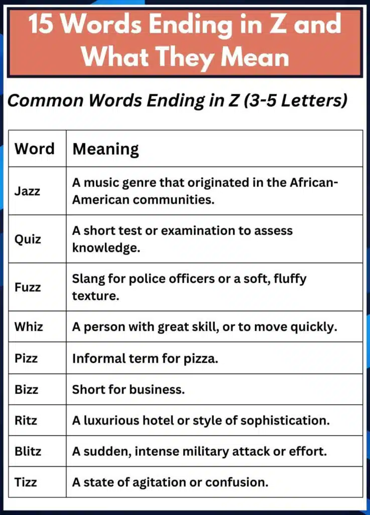 15 Words Ending in Z and What They Mean