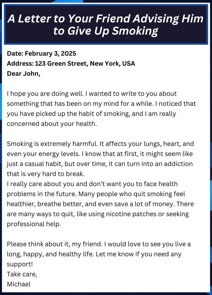 A Letter to Your Friend Advising Him to Give Up Smoking