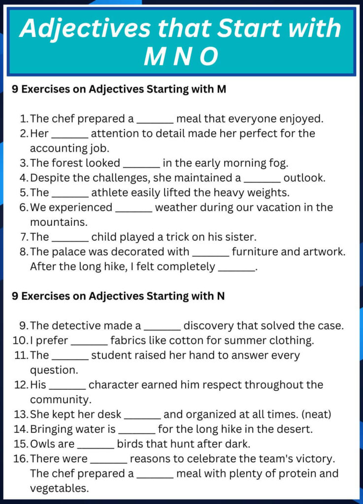 Adjectives that Start with M N O