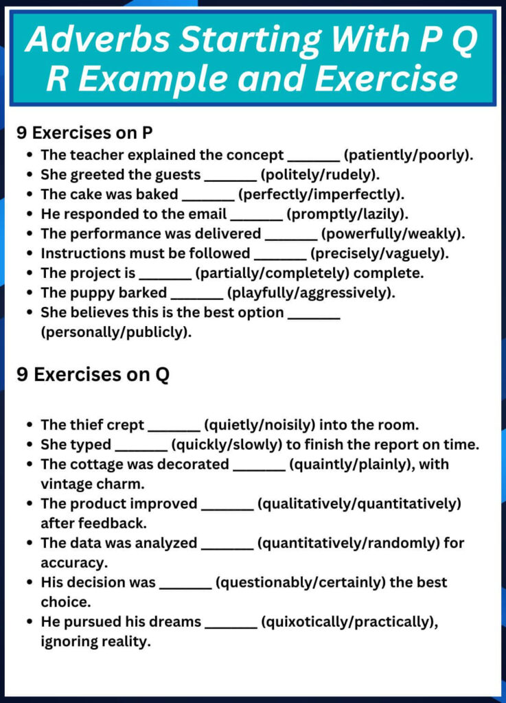Adverbs Starting With P Q R Example and Exercise
