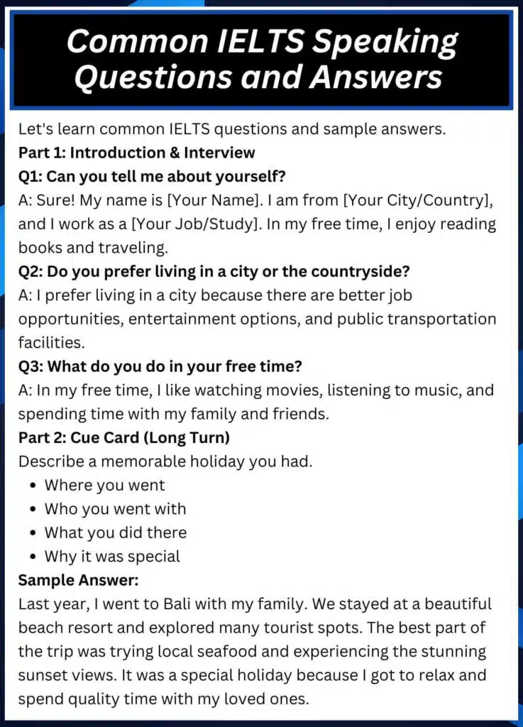 Common IELTS Speaking Questions and Answers