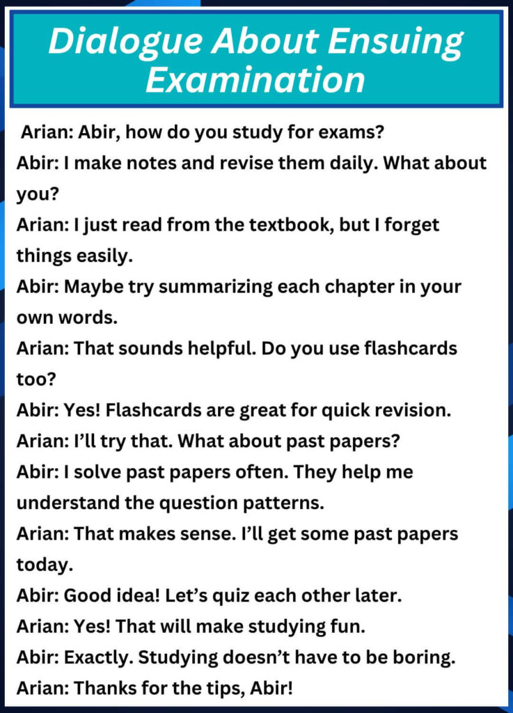 Dialogue About Ensuing Examination