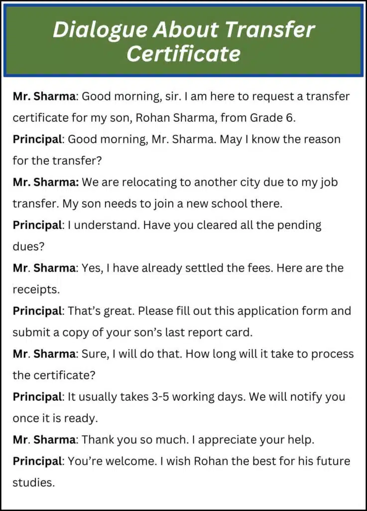 Dialogue About Transfer Certificate