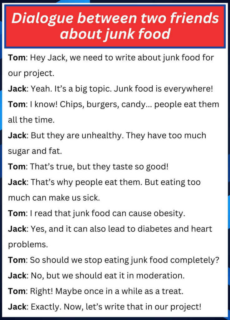 Dialogue between two friends about junk food